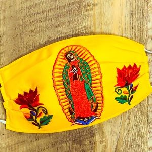 Our Lady of Guadalupe Face Mask Yellow Embroidered